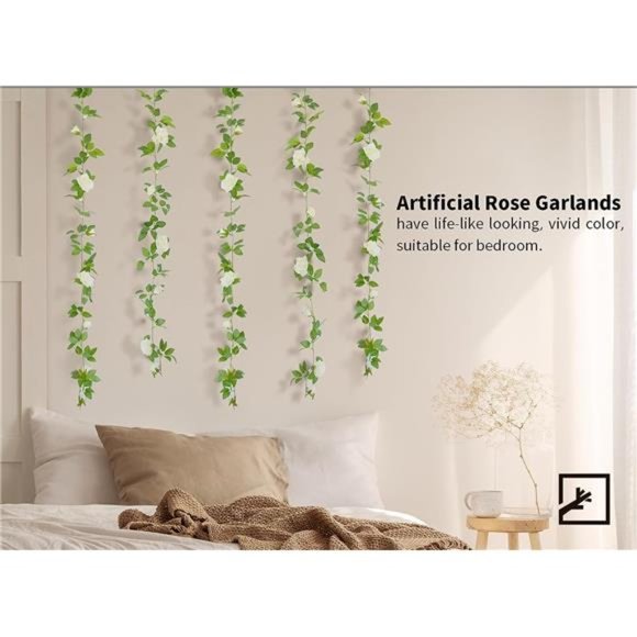 5Pcs 32.5FT White Flower Rose Garland Fake Vines Faux Artificial Floral Garland - Picture 4 of 6